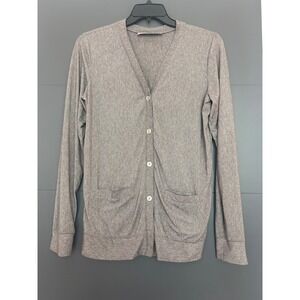 Free People FP Beach Metallic Knit Button Front Cardigan Taupe Brown Womens L